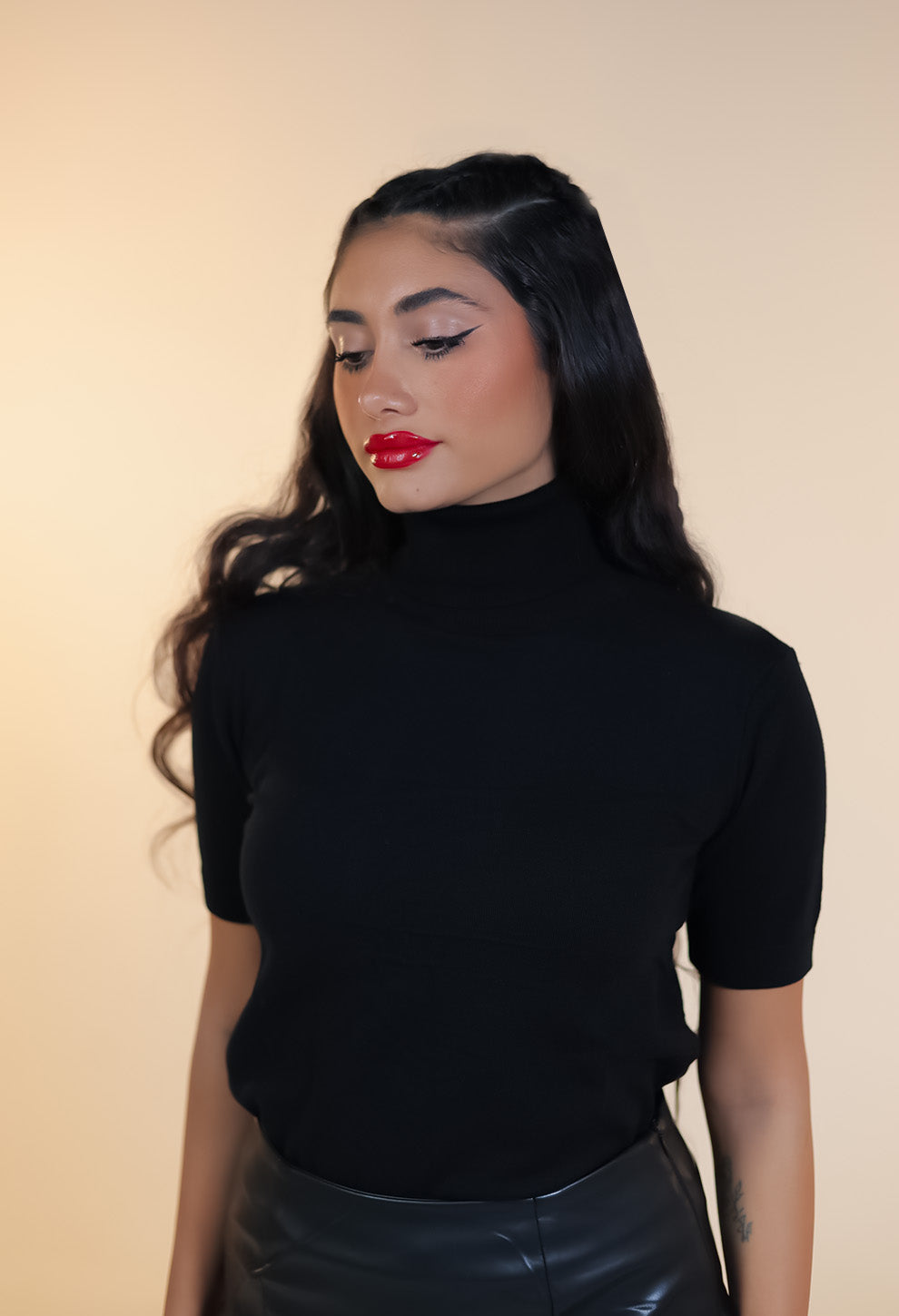 Wool Short-Sleeve Turtleneck