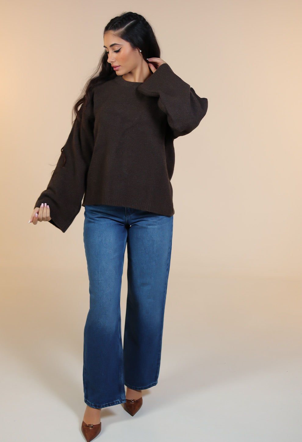 Flared Sleeve Wool Top